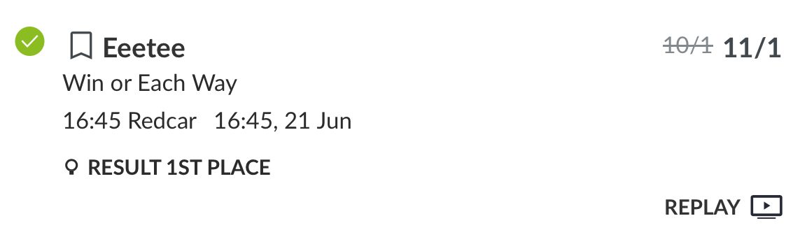 Eeetee winning at 11/1